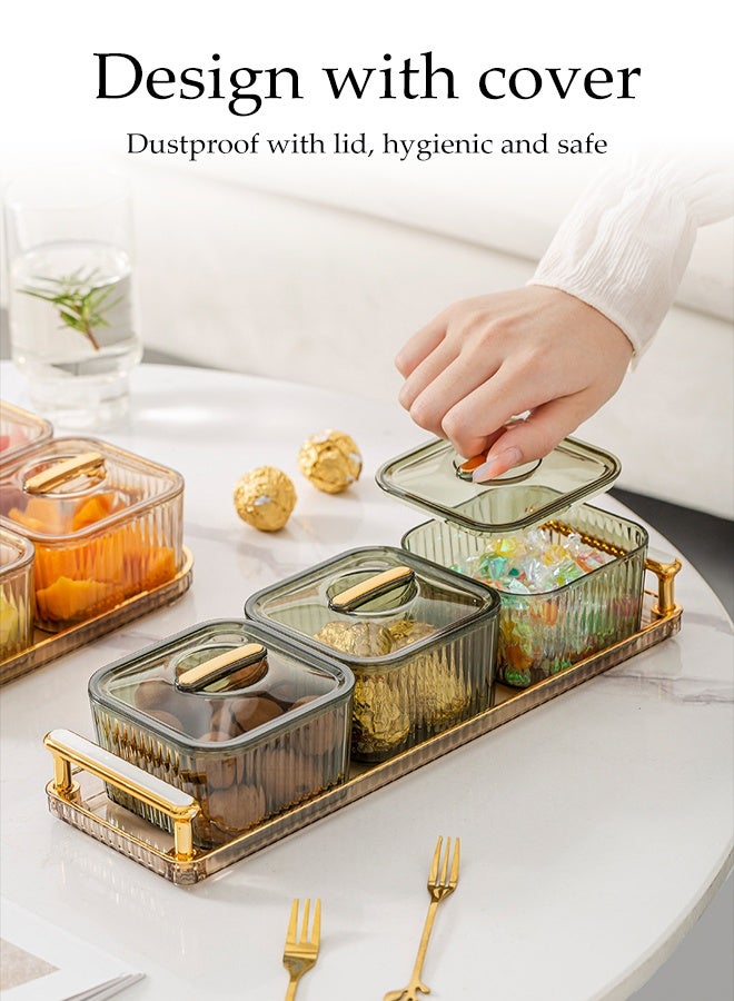 Snack Serving Tray with Lid, Divided Serving Dishes 3 Clear Candy Nut Serving Container Set with Metal Rack, Plastic Food Display Bowls Dried Fruit Storage Organizer Plate for Candy Fruit Dips Dessert - Image 3
